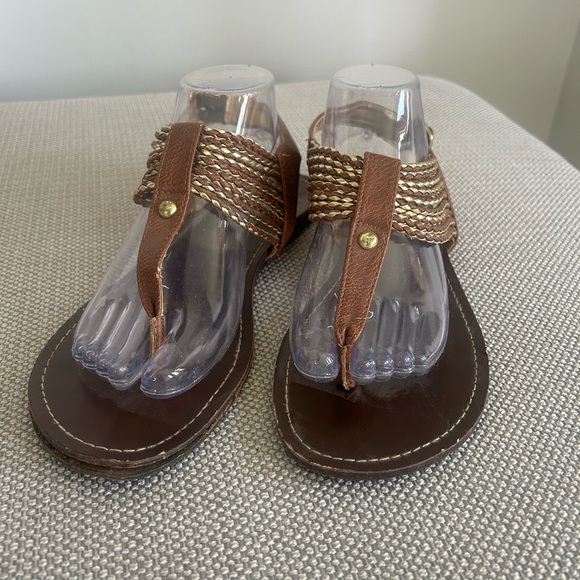 Steve Madden Shoes - Steve Madden Brown Braided Metallic-Accent Thong Sandals
